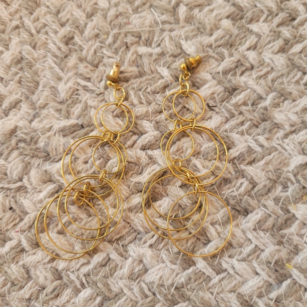 Gold Tone Circle Dangly Earrings